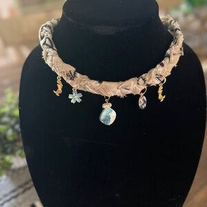 Beach bum, handmade bandanna, charm necklace, ocean blue shells, mermaid